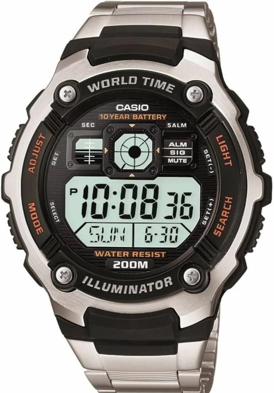 Casio AE2000WD-1AV Men's Digital Sport Watch with Multi-Function Features in Silver-Tone