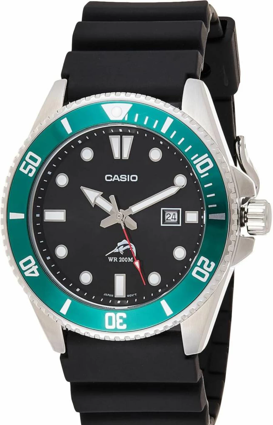 Casio MDV106-1A Unisex Dive Watch - 200M Water Resistant, Stainless Steel Case, Resin Strap, Analog Display with Date, Screw Down Crown