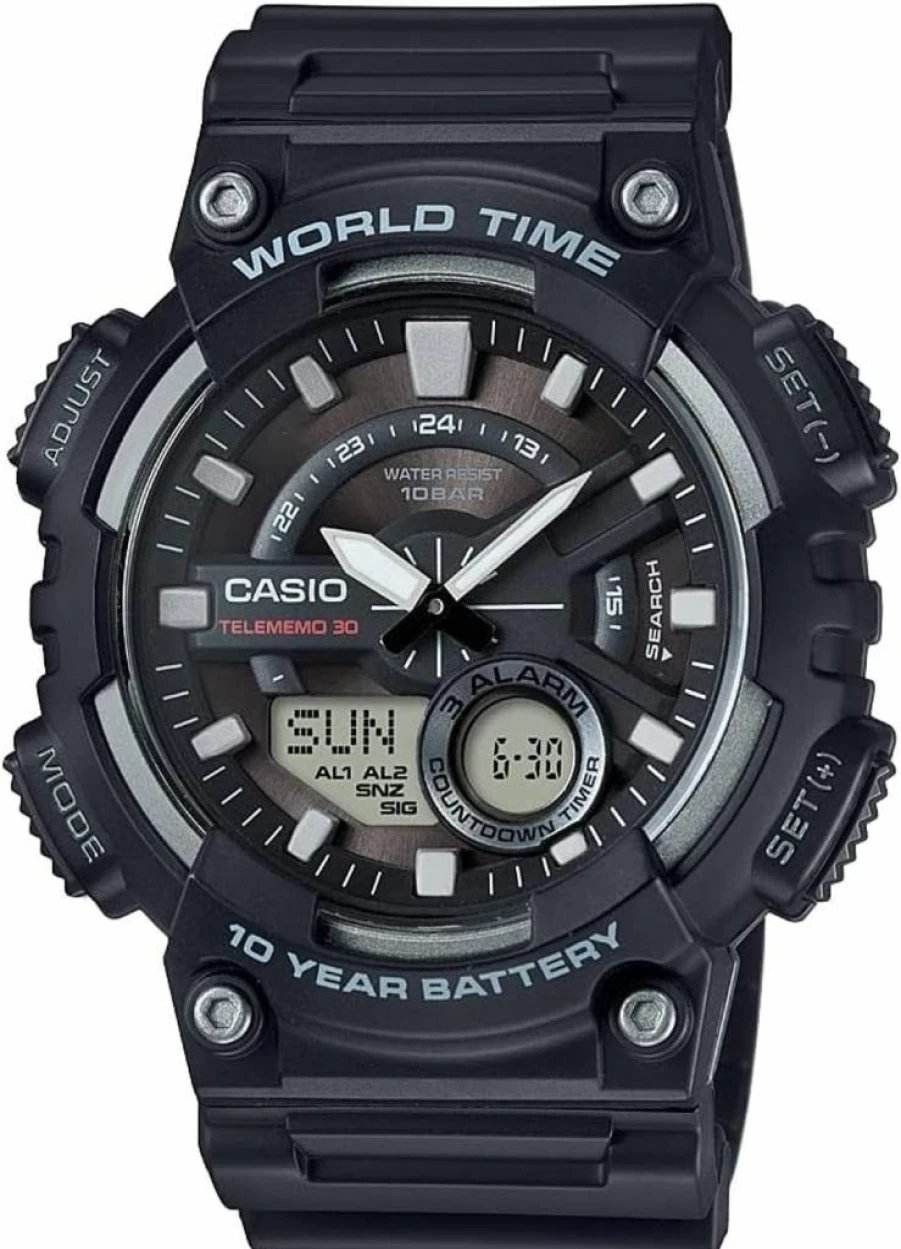 Casio AEQ110BW Men's Analog-Digital Watch with 100M Water Resistance, Multi Alarms, Stopwatch, Countdown Timer, World Time, LED Light, LCD Display, 10-Year Battery