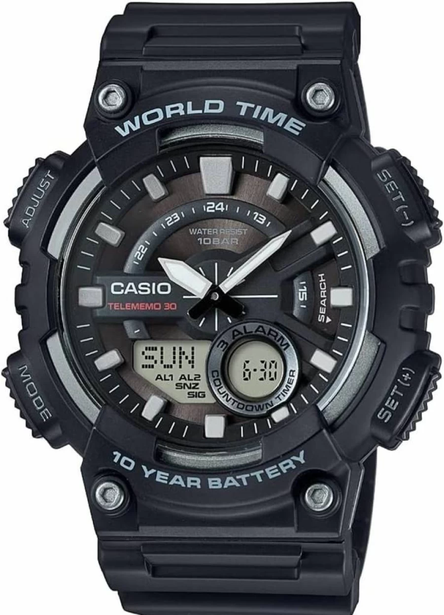 Casio AEQ110BW Men's Analog-Digital Watch with 100M Water Resistance, Multi Alarms, Stopwatch, Countdown Timer, World Time, LED Light, LCD Display, 10-Year Battery