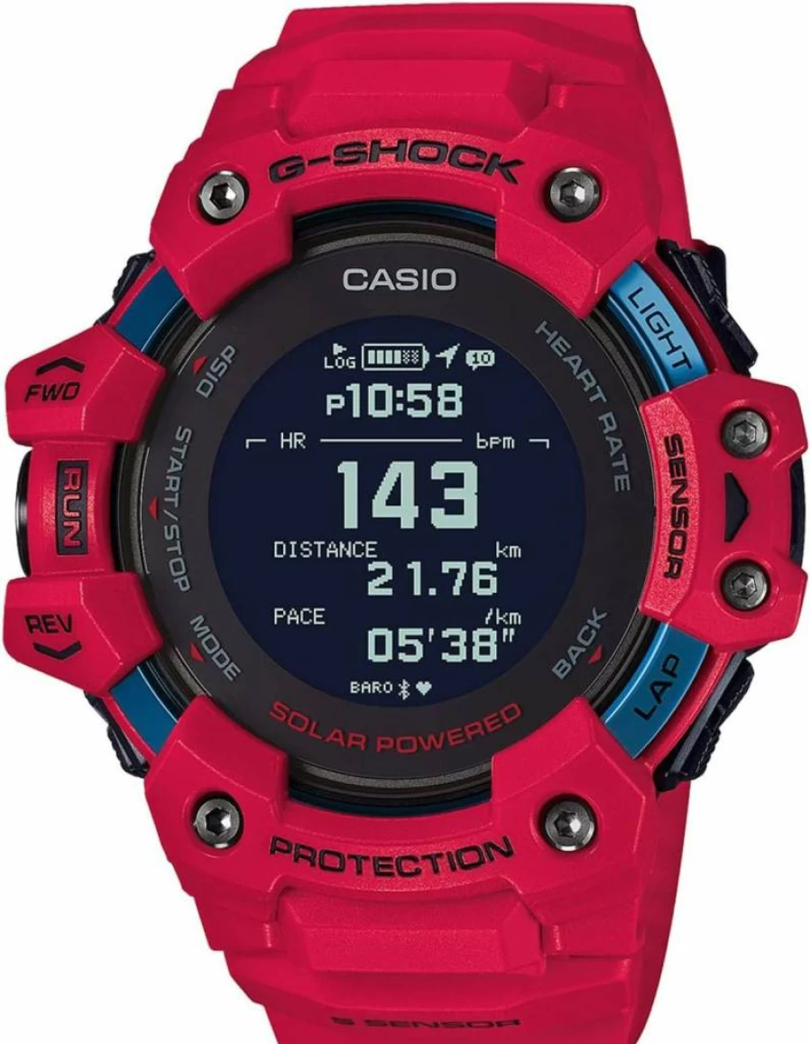 G-Shock GBD-H1000-4 Men's Solar-Powered GPS Running Watch with Heart Rate Monitor, Red Resin Strap, Shock-Resistant Sport Watch