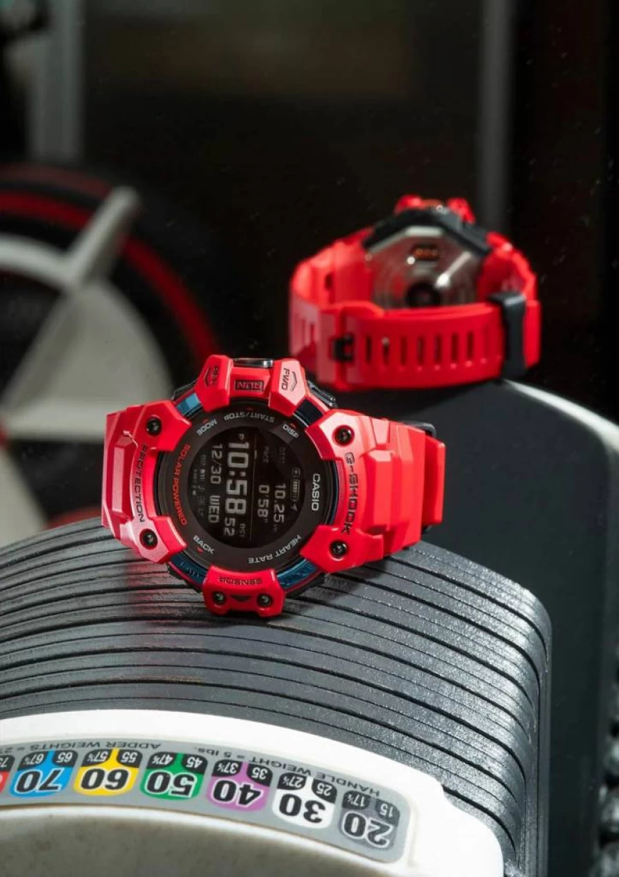 G-Shock GBD-H1000-4 Men's Solar-Powered GPS Running Watch with Heart Rate Monitor, Red Resin Strap, Shock-Resistant Sport Watch