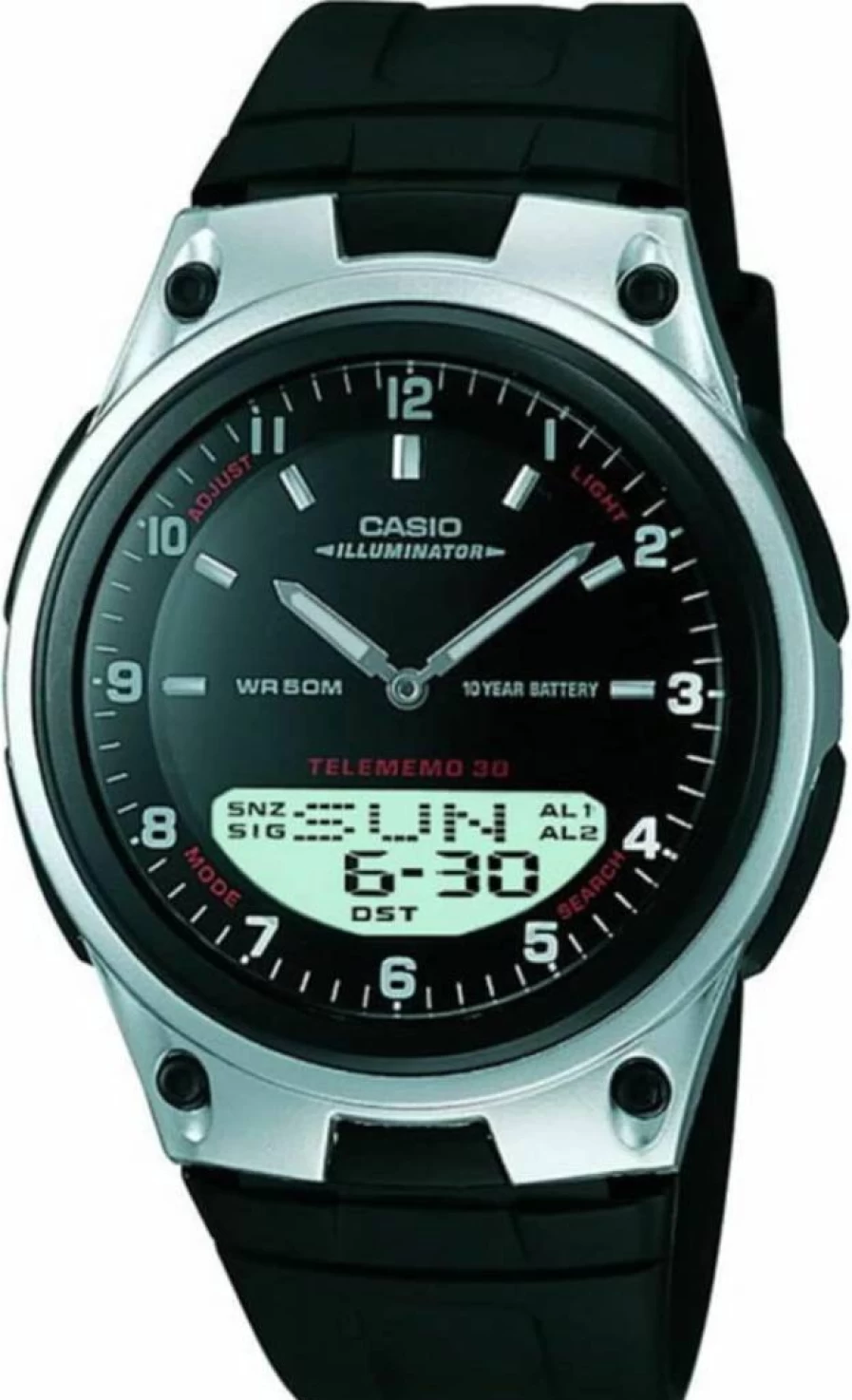 Casio AW-80 Men's Analog-Digital Watch with World Time, Multi Alarms, Stopwatch, Countdown Timer, LED Light, 50M Water Resistance, 10-Year Battery