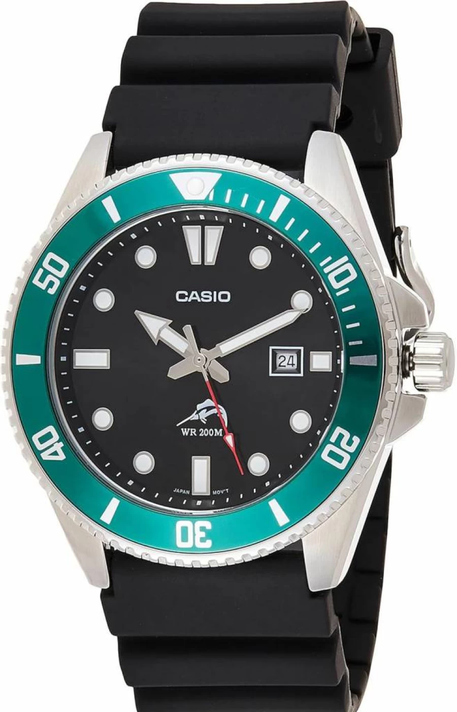 Casio MDV106-1A Unisex Dive Watch 200M Water Resistant Stainless Steel Case Resin Band Analog with Date Display Screw Down Crown 3 Year Battery