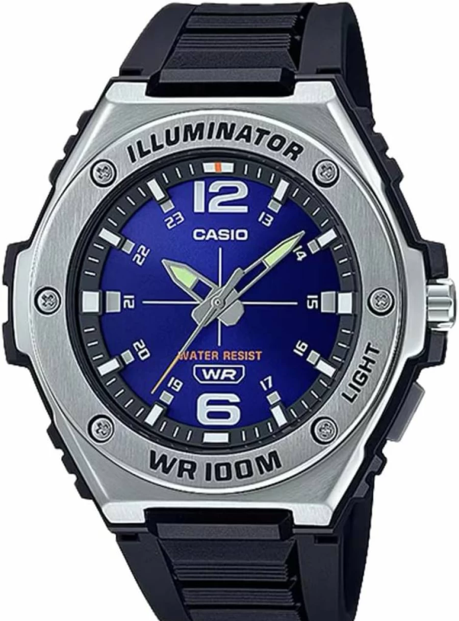 Casio MWA100H Men's Analog Digital Watch with 100M Water Resistance, Stainless Steel Bezel, LED Backlight, Resin Band, 3-Hand Display, and 3-Year Battery Life