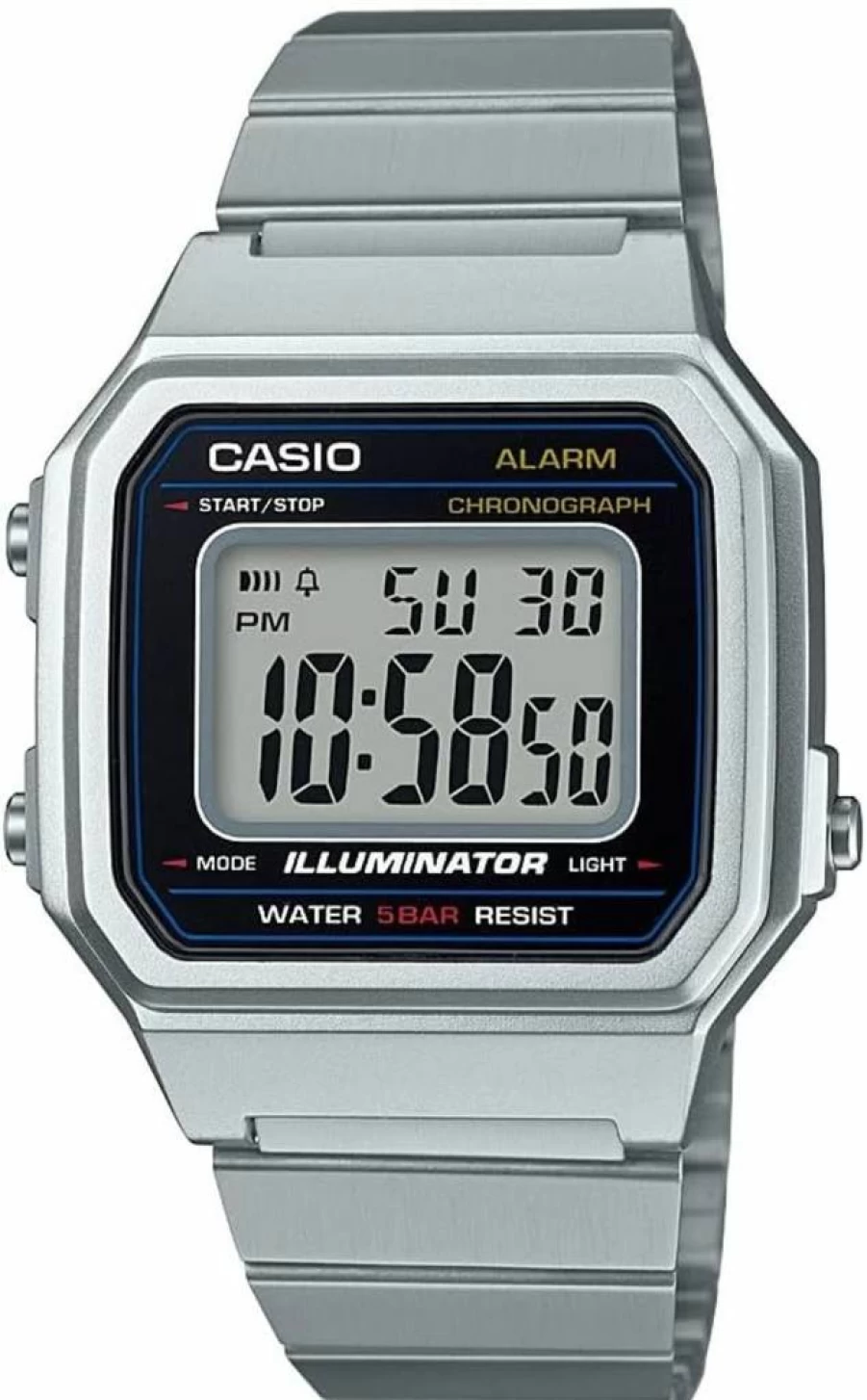 Casio B650WD-1ACF Silver Digital Watch for Men - Classic Quartz Chronograph with Stainless Steel Band
