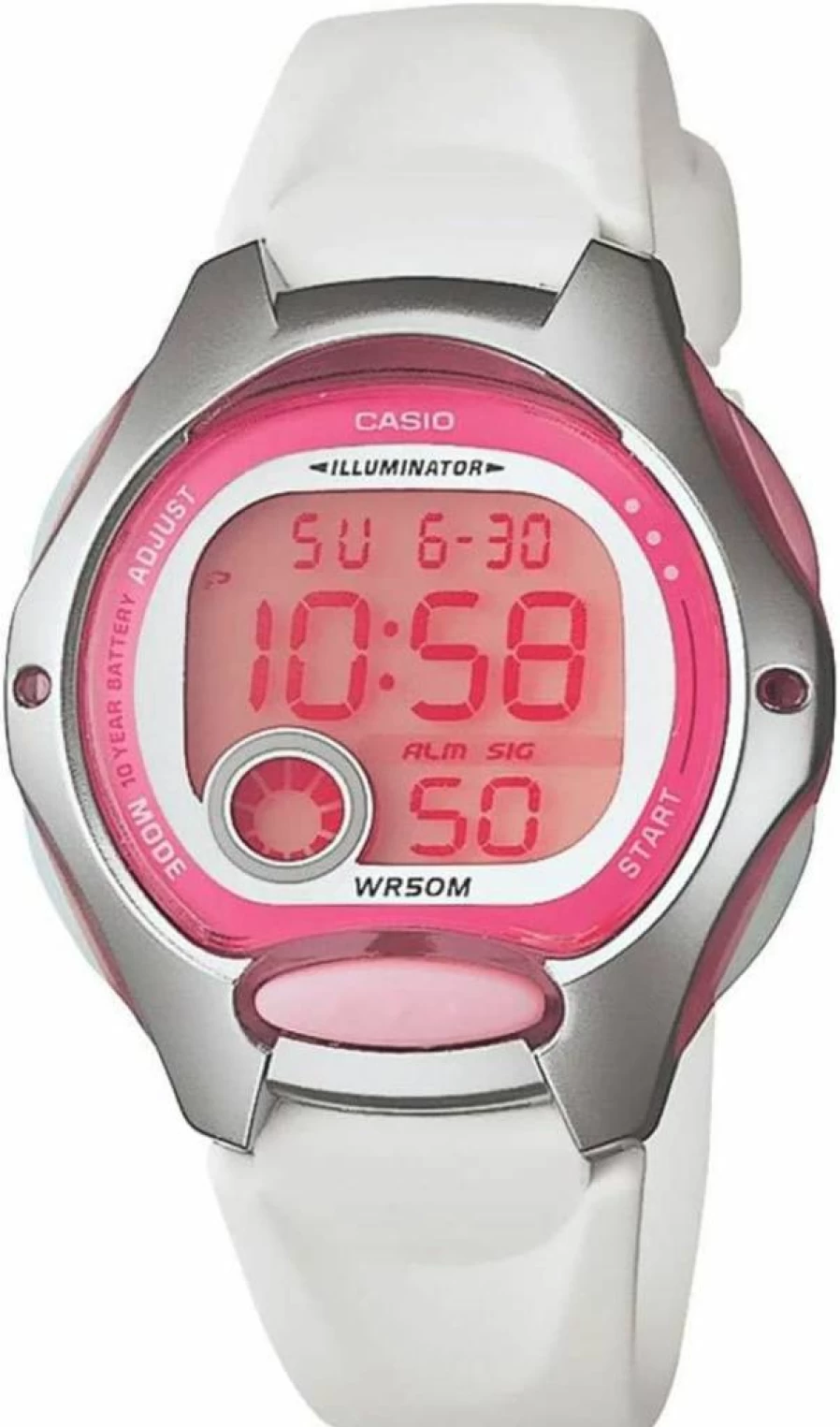 Casio LW200-7AV Women's Digital Watch with White Resin Strap and Pink Dial
