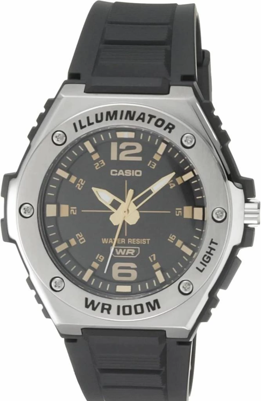 Casio MWA100H-1A2V Silver-Tone Men's Sport Watch with Black Resin Strap and Metal Bezel - Quartz Illuminator Chronograph