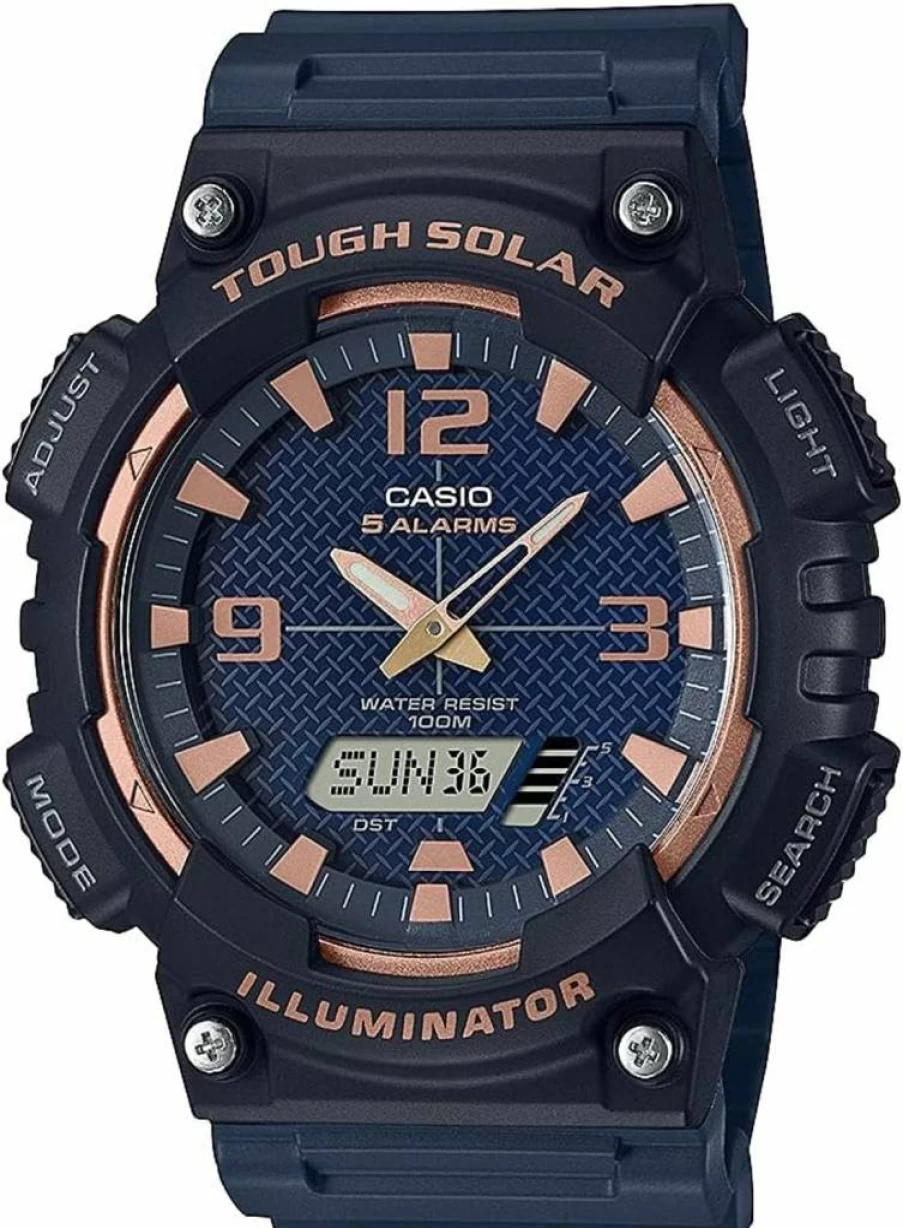 Casio AQS800W Solar-Powered Analog-Digital Watch with 100M Water Resistance, Stopwatch, Multi Alarm, Countdown Timer, LED Light, and 6-Language Day Display