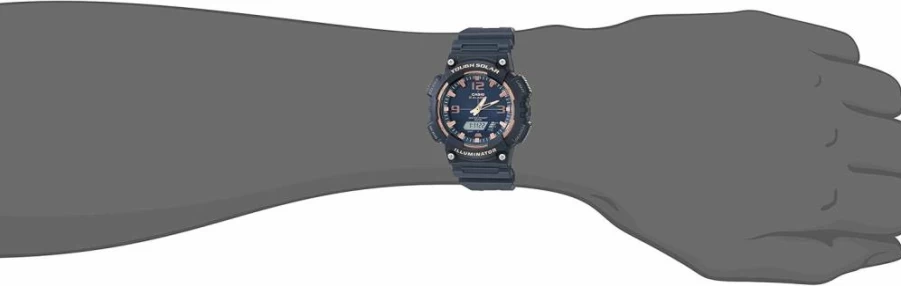 Casio AQS800W Solar-Powered Analog-Digital Watch with 100M Water Resistance, Stopwatch, Multi Alarm, Countdown Timer, LED Light, and 6-Language Day Display