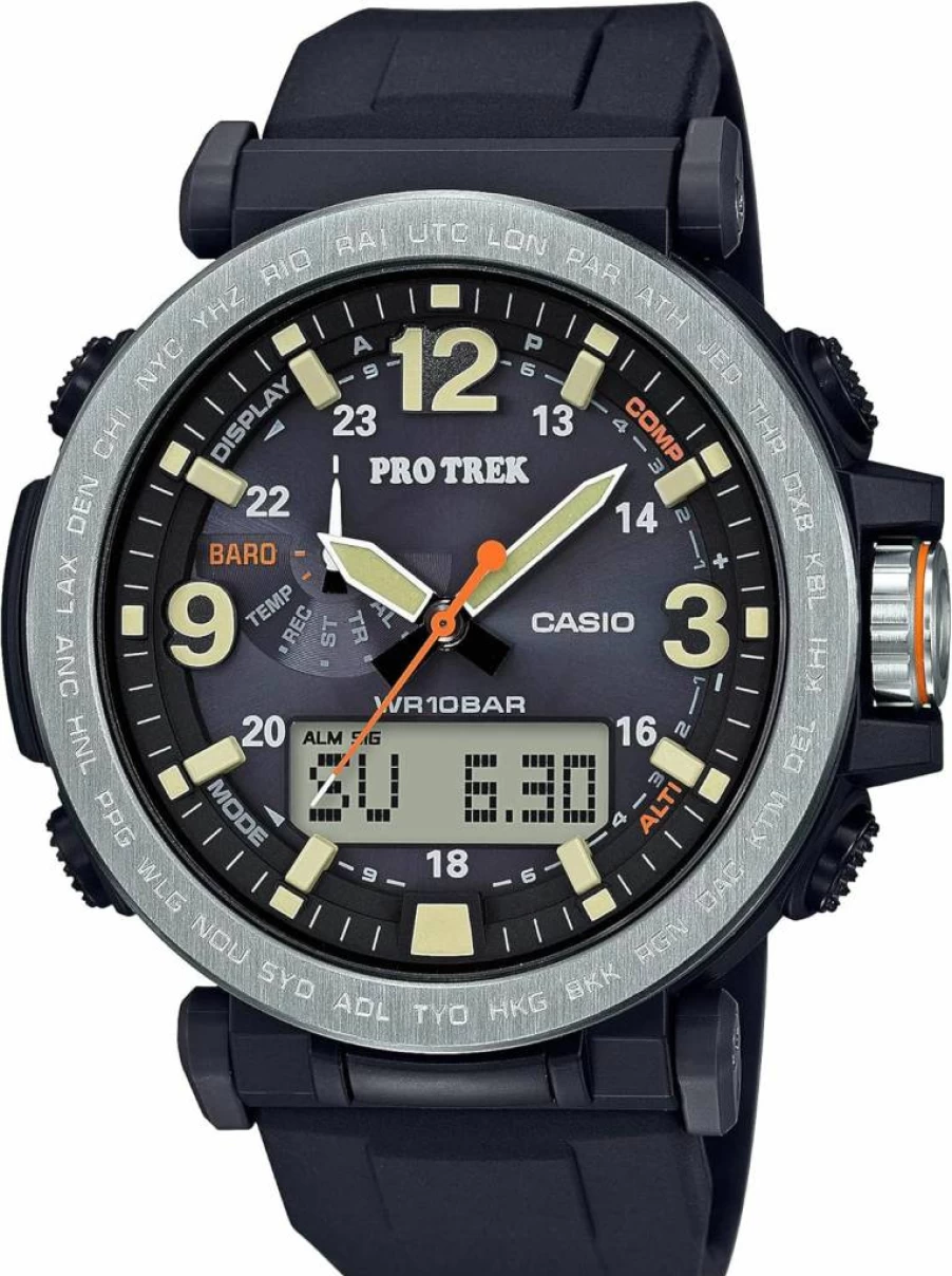 Casio Pro Trek PRG600 Tough Solar Atomic Watch with Altimeter, Barometer, Thermometer, 100M Water Resistance, Stopwatch, Countdown Timer, and World Time