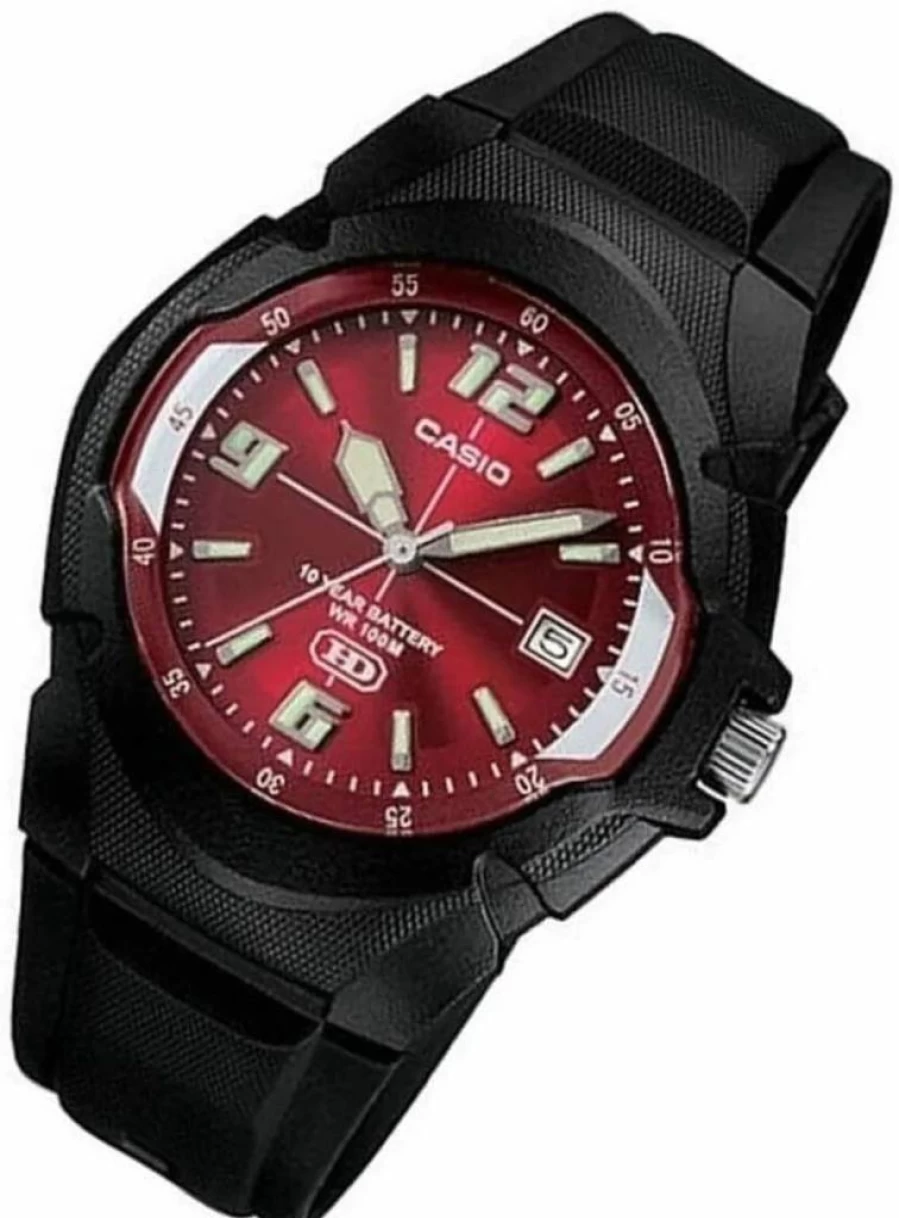 Casio MW-600F Men's Analog Watch with 100M Water Resistance, Date Display, Resin Case & Band, 10-Year Battery, Spherical Glass
