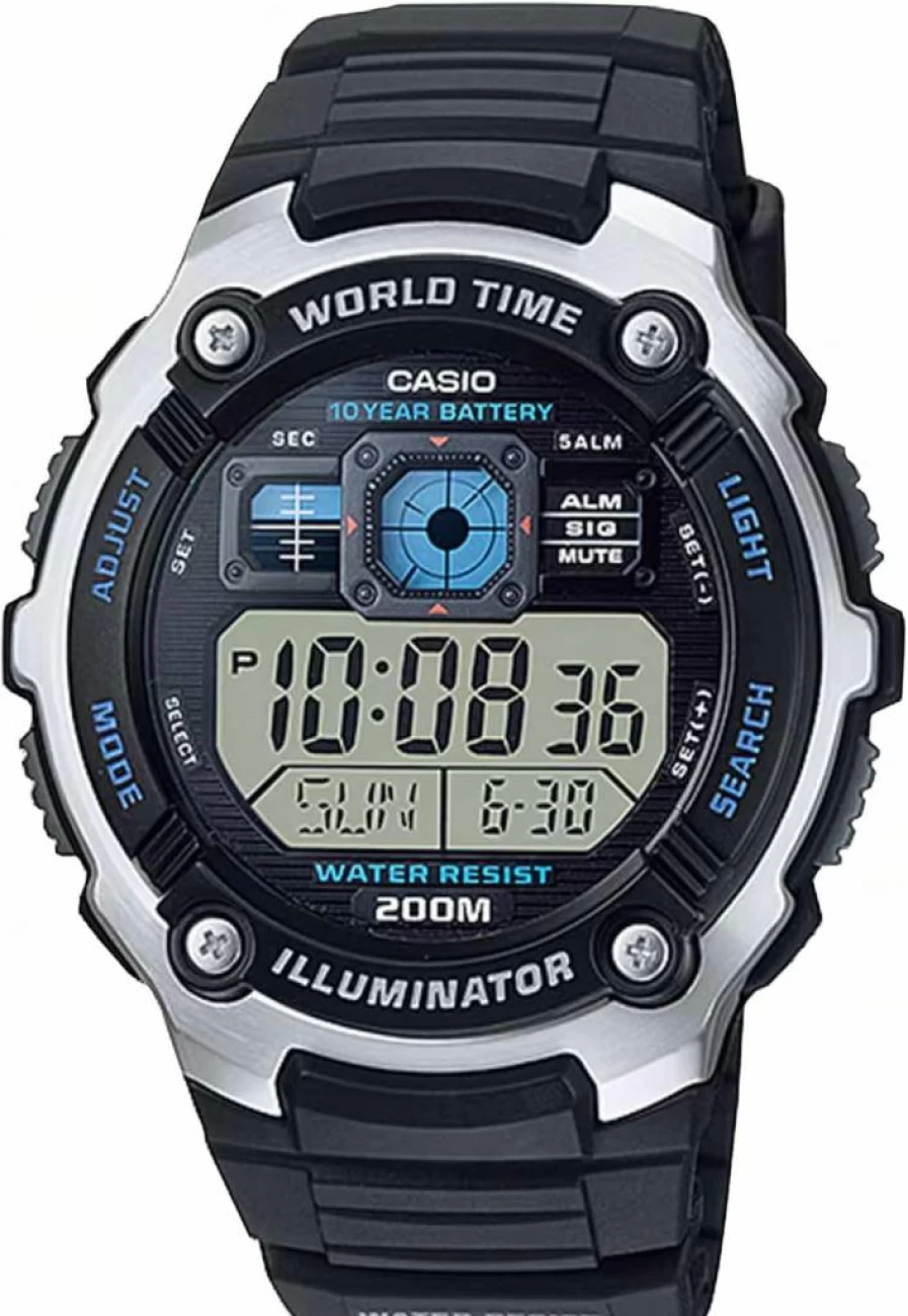 Casio AE-2000W-1AVCF Men's Digital Sport Watch - Silver-Tone & Black Multi-Functional Chronograph with Alarm and Stopwatch