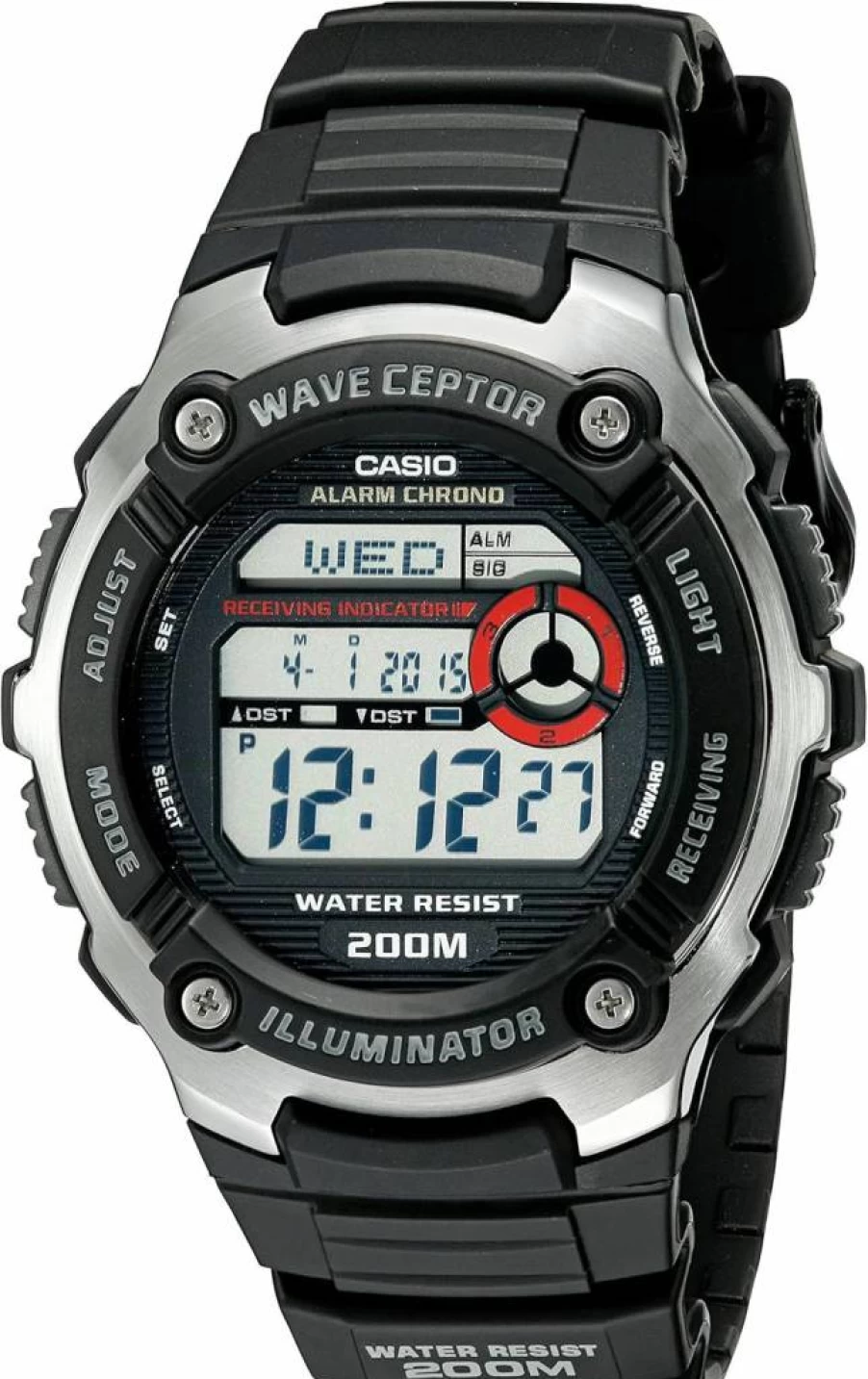 Casio WV200A-1AV Waveceptor Men's Solar-Powered Atomic Digital Watch with Black Resin Band, Chronograph & Illuminator