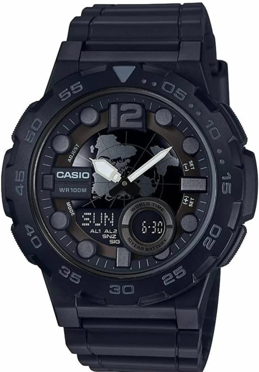Casio AEQ-100W-1BVCF Men's Analog-Digital Black Quartz Watch