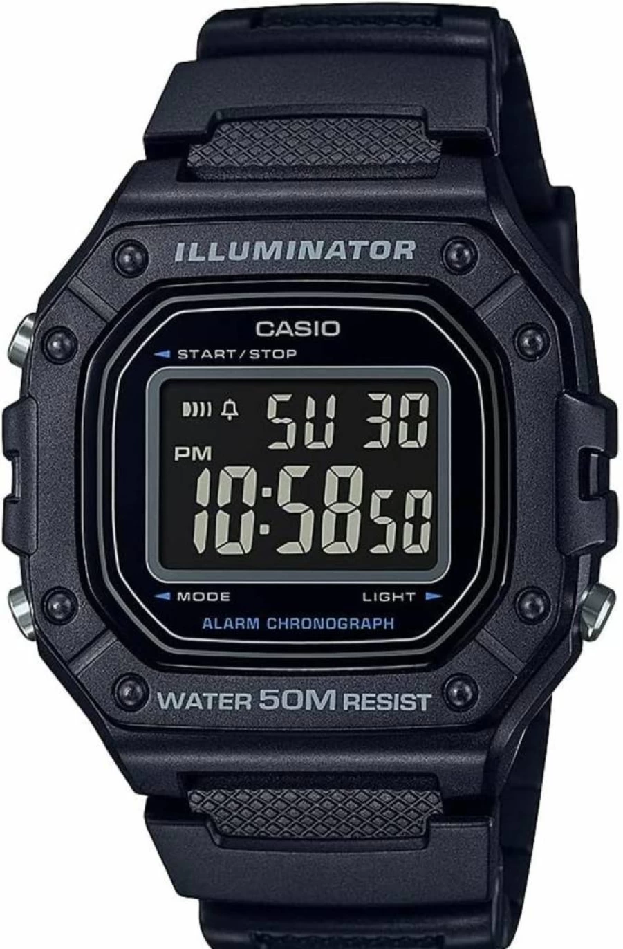 Casio W218H Men's Digital Watch with 50M Water Resistance, Stopwatch, Chronograph, LED Backlight, Alarm, and 7-Year Battery Life