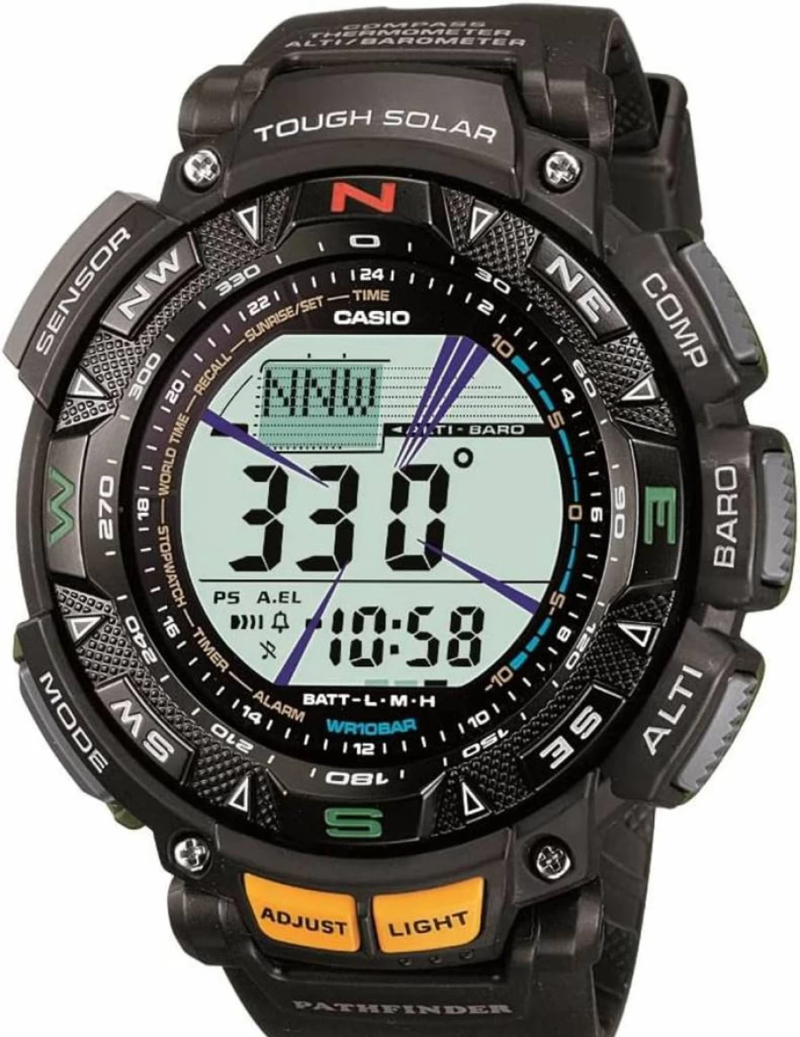 Casio Pathfinder PAG240-1CR Men's Solar-Powered Digital Watch with Triple Sensor, World Time, and 51mm Stainless Steel Case
