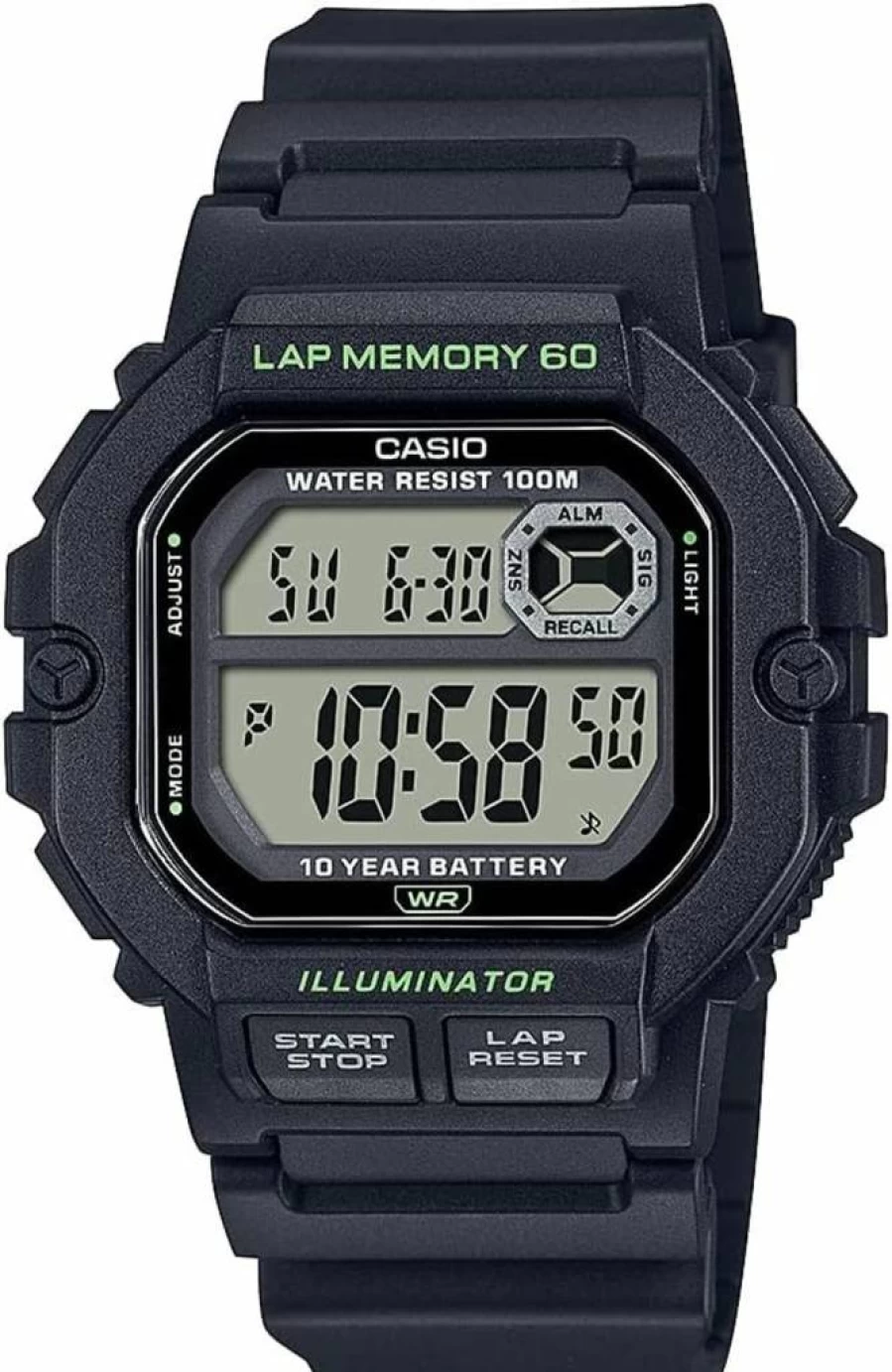 Casio WS1300H Digital Watch with 100M Water Resistance, LED Backlight, Stopwatch, Tide Graph, Countdown Timer, Multi-Function Alarms, and 10-Year Battery