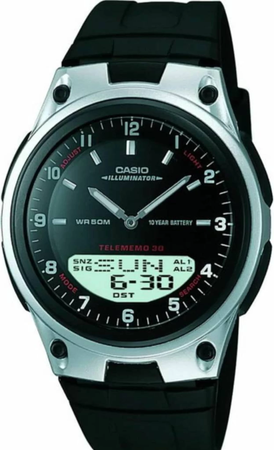 Casio AW-80 Men's Analog-Digital Watch with 50M Water Resistance, Multi Alarms, Stopwatch, Countdown Timer, World Time, LED Light, LCD Display, 10-Year Battery